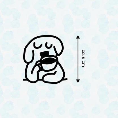 Schläfriger Hund mit Kaffeetasse, Fahrrad Sticker Vinyl, Müder Hund Design, Süßer Hundeaufkleber, Fahrrad-Deko - Handmade